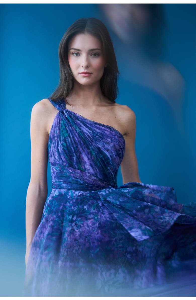 Theia Orania One Shoulder Gown, Alternate, color, Botanic Twilight
