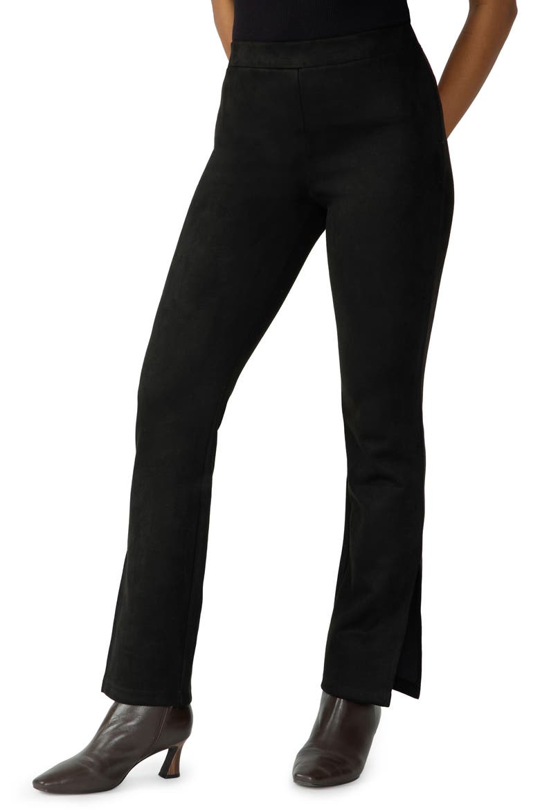 Abbey Slit Hem Faux Suede Pants, Main, color, BLACK