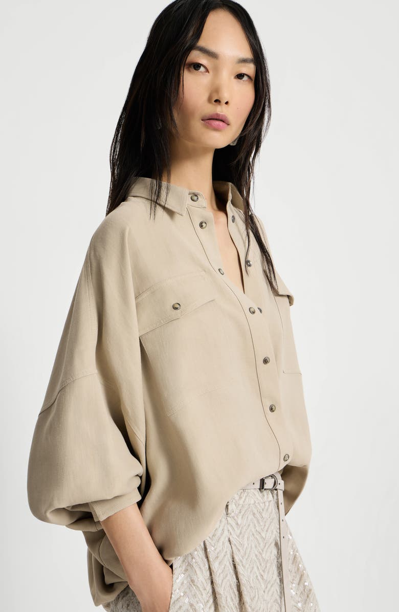 Brunello Cucinelli Fluid twill shirt, Alternate, color, Sand