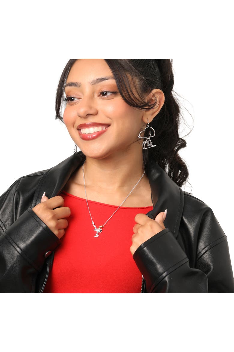 Snoopy Outline Dangle Earrings for Women Official License, Alternate, color, Silver