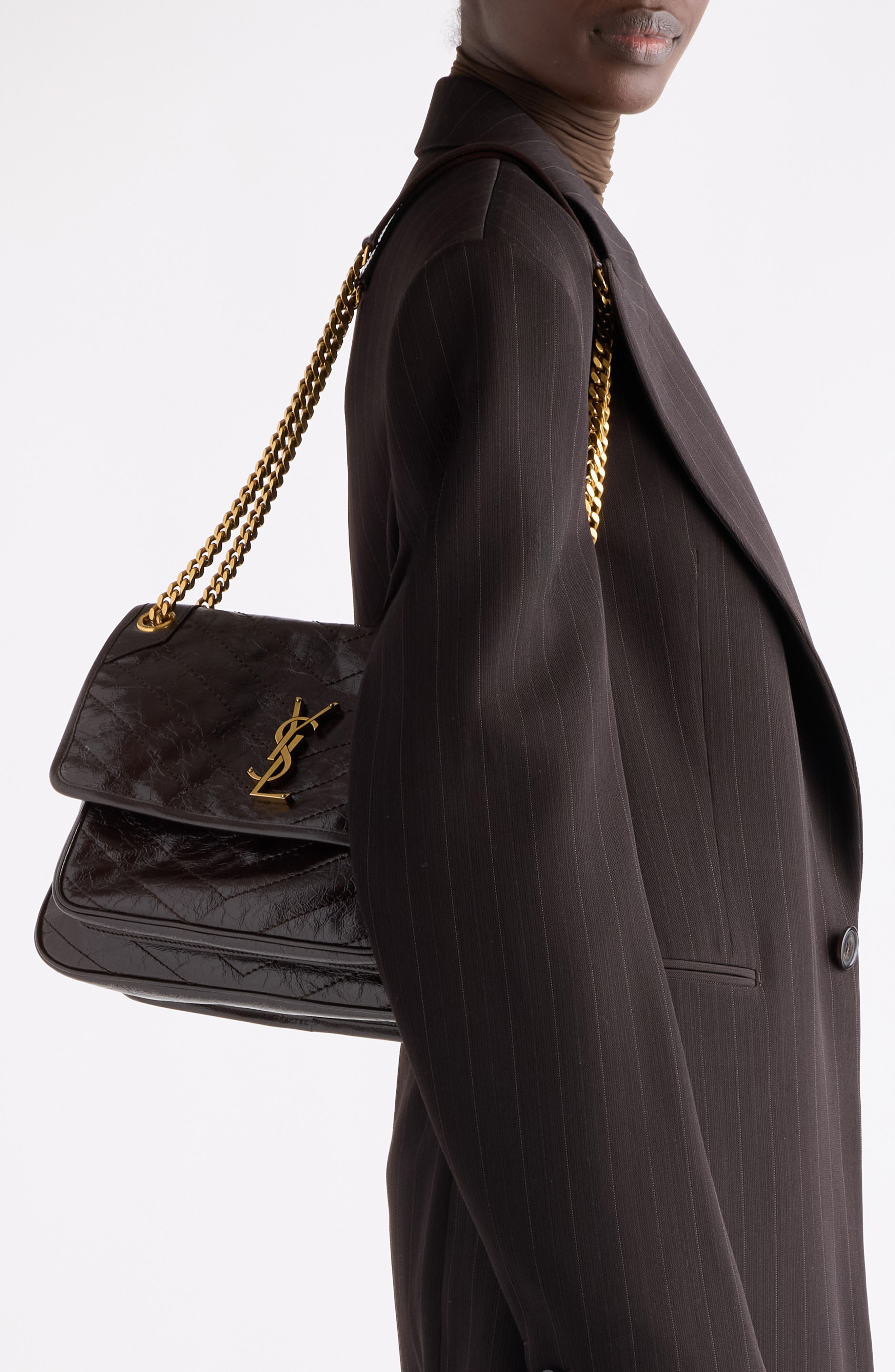 Medium Niki Leather Shoulder Bag, Alternate, color, DARK SWEET CHOCO
