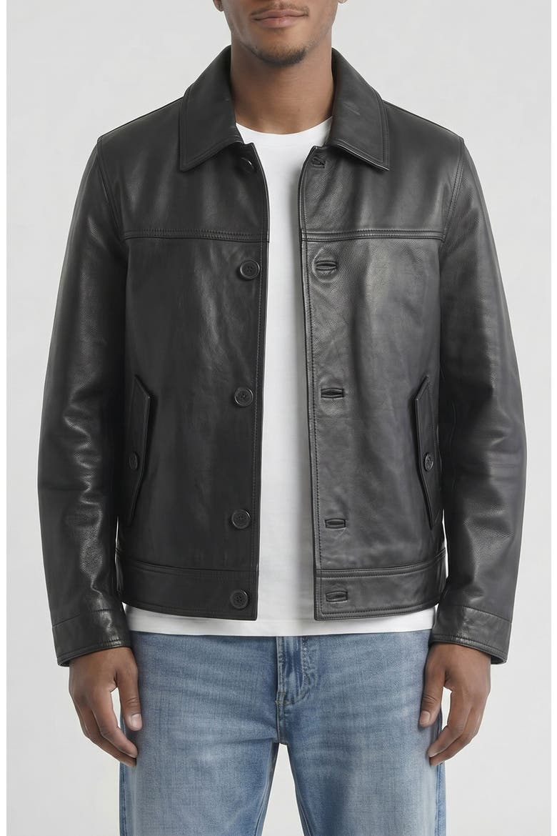 Genuine Leather Trucker Jacket, Main, color, BLACK