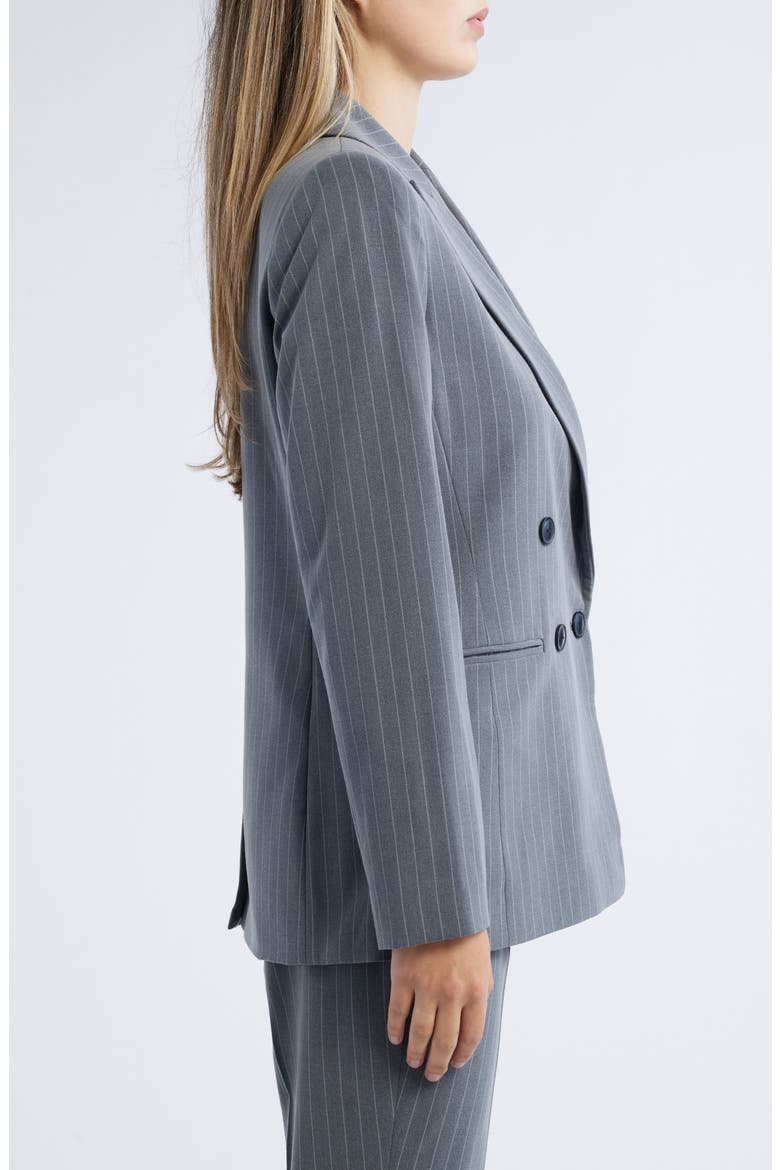 Pinstripe Double Breasted Blazer, Alternate, color, GREY IVORY