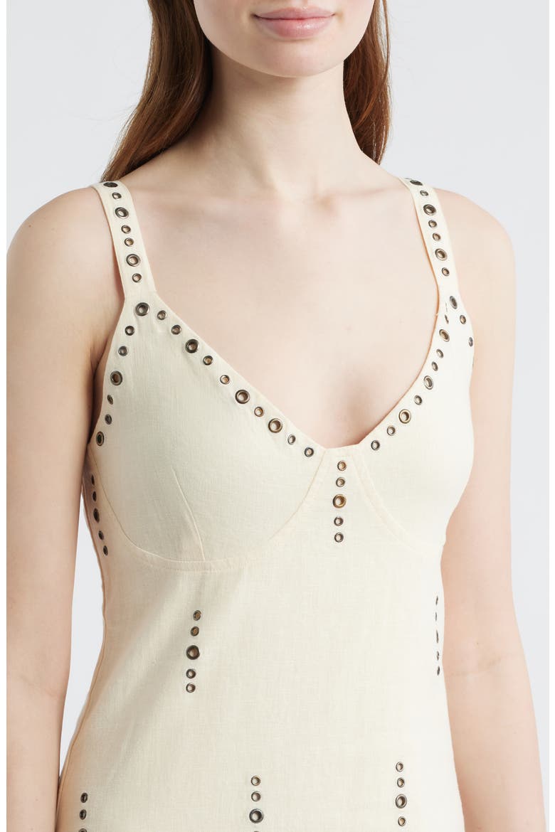 Aubrey Grommet Trim Linen & Cotton Maxi Dress, Alternate, color, IVORY