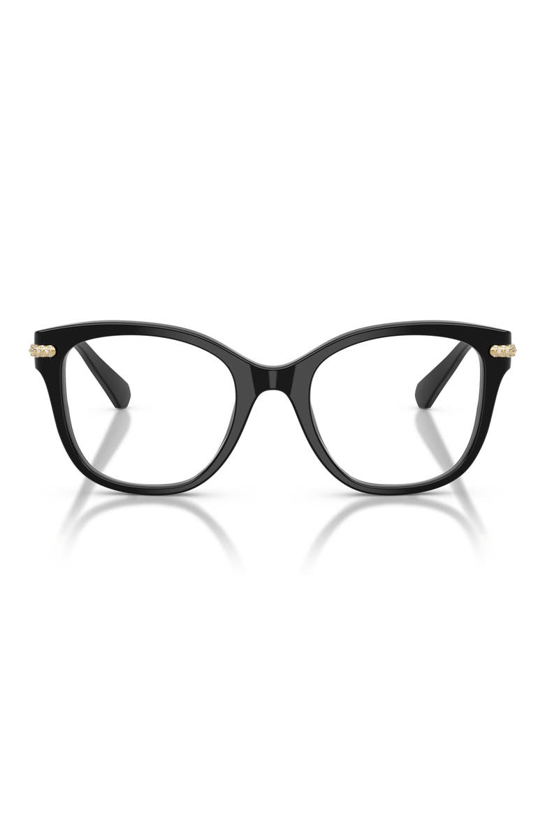 49mm Crystal Embellished Square Optical Glasses, Main, color, BLACK/ DEMO LENS