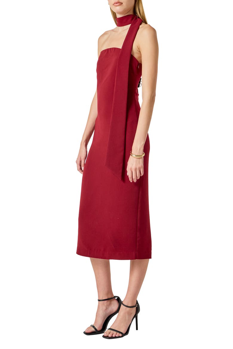 Choker Tie Sleeveless Midi Dress, Alternate, color, BURGUNDY