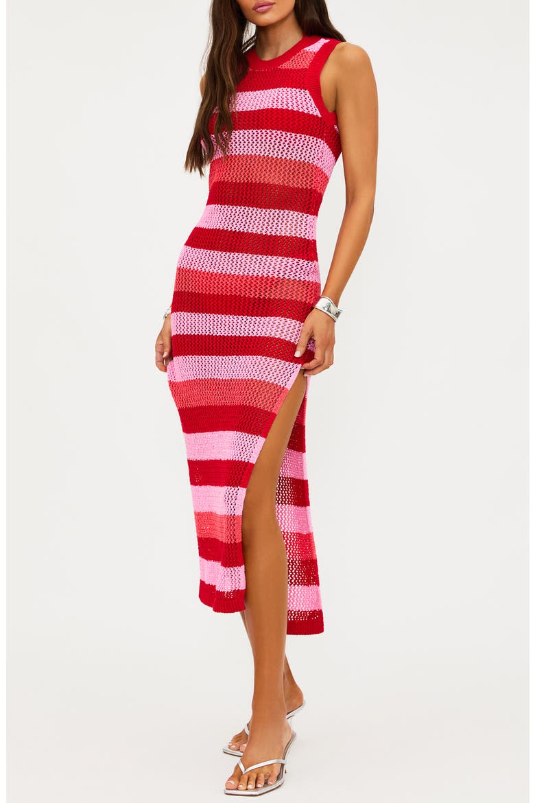 Holly Rose Sheer Open Knit Cover-Up Dress, Alternate, color, RUBY STRIPE CROCHET