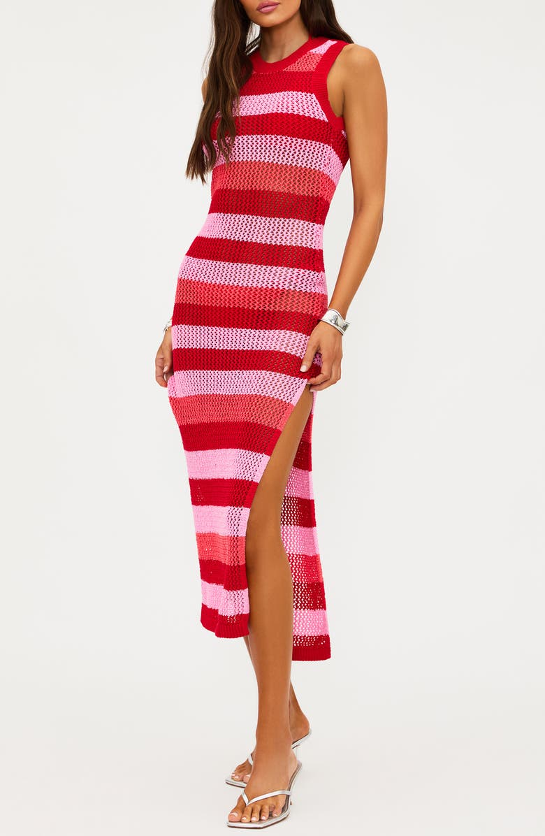 Beach Riot Holly Rose Sheer Open Knit Cover-Up Dress, Alternate, color, Ruby Stripe Crochet