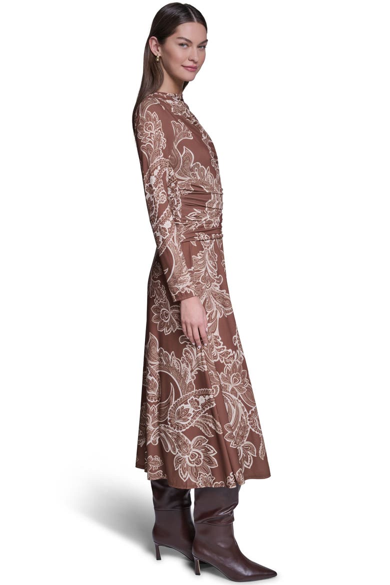 Long Sleeve Paisley Printed Jersey Midi Dress, Alternate, color, Tan Multi