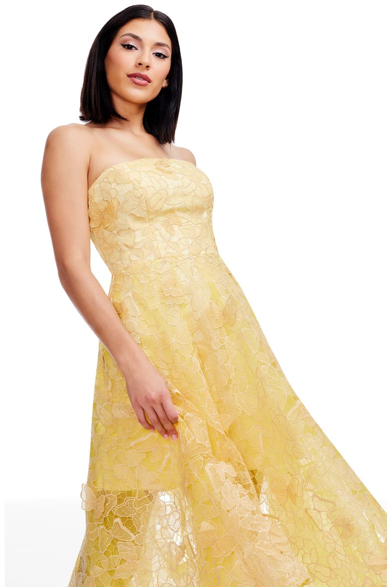 Kailyn Butterfly Lace Strapless Cocktail Dress, Alternate, color, GOLDEN HAZE