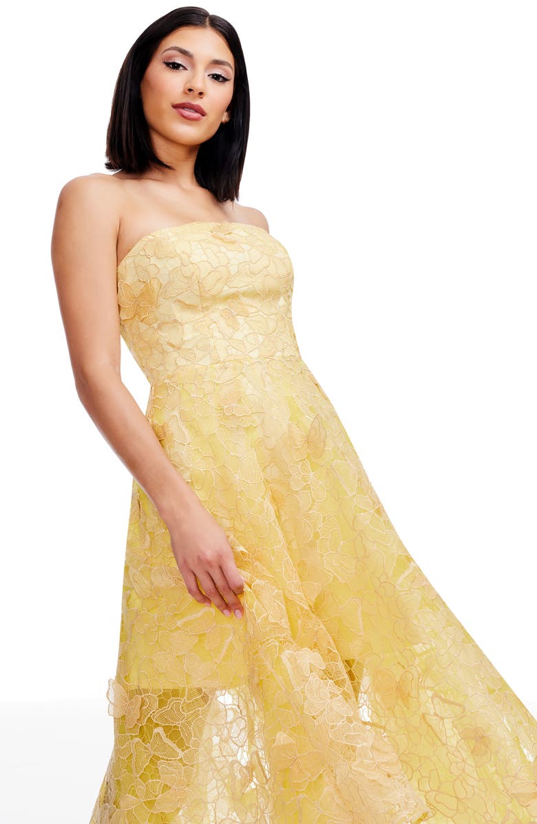 Dress the Population Kailyn Butterfly Lace Strapless Cocktail Dress, Alternate, color, Golden Haze