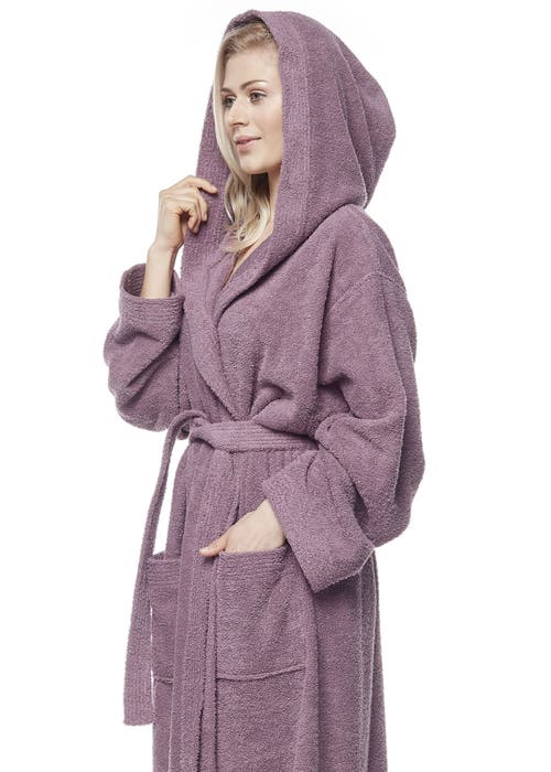 Arus Cotton Full Length Hooded Bathrobe In Purple