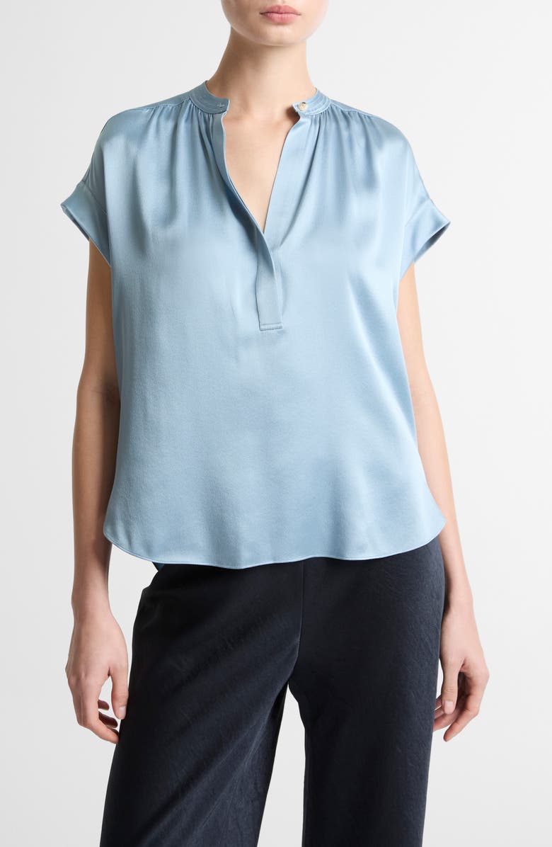 Vince Shirred Detail Silk Top, Main, color, Del Mar