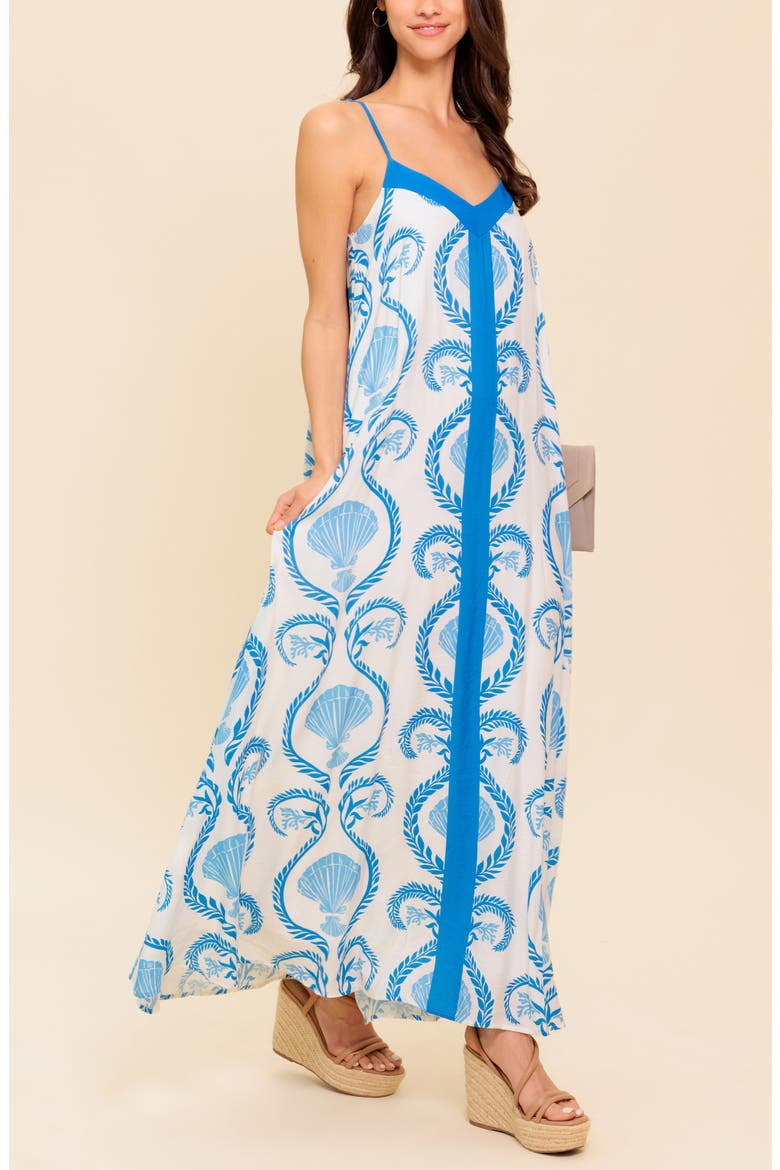 V-Neck Maxi Dress, Alternate, color, IVORY BLUE