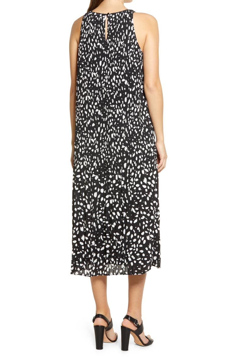 Sleeveless Pleated Dress, Alternate, color, BLACK- IVORY DOT MARKS