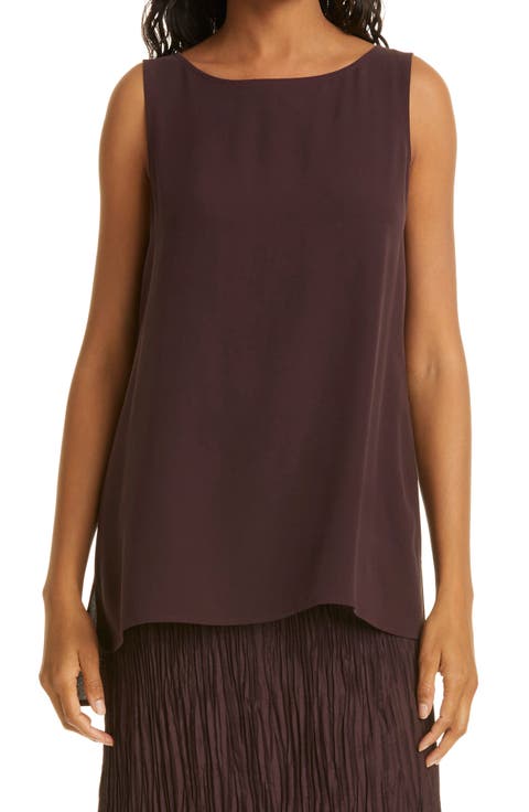 Silk Crepe Bateau Neck Shell (Regular & Petite)