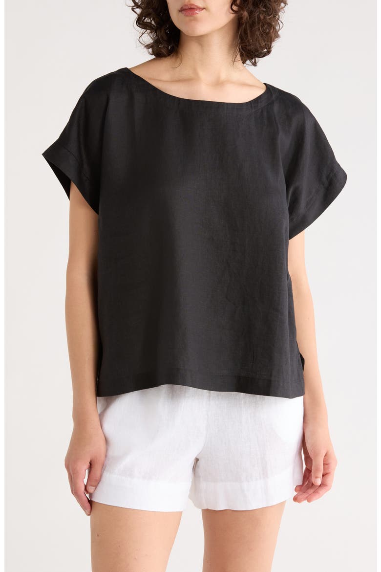Ballet Neck Organic Linen Top, Main, color, BLACK