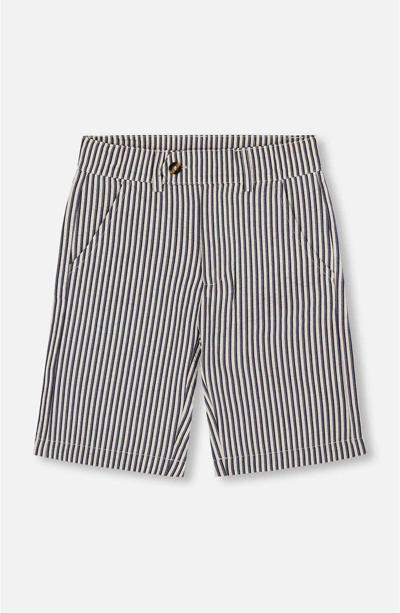 Deux par Deux Boy's Slant Pocket Bermuda Shorts Navy Blue Striped, Main, color,