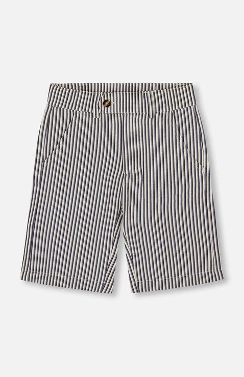 Little Boy's Slant Pocket Bermuda Shorts Navy Blue Striped