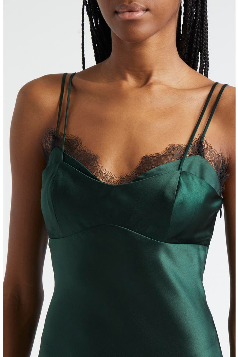Bixie Lace Detail Silk Blend Slipdress, Alternate, color, PINE