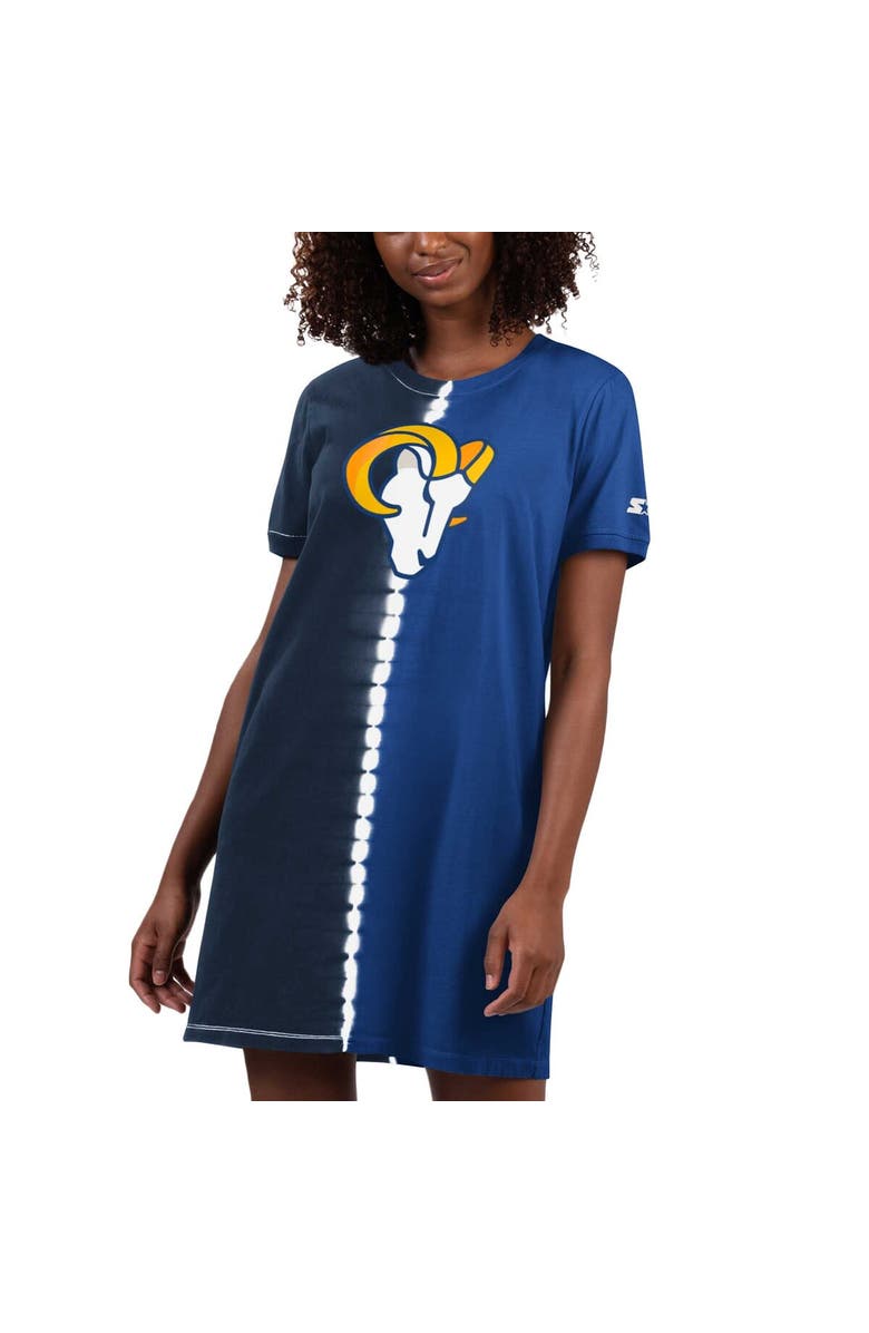 STARTER Women's Starter Navy Los Angeles Rams Ace Tie-Dye T-Shirt Dress, Main, color, 
