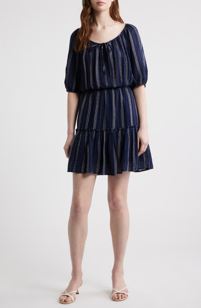 Rails Saba Embroidered Tie Neck Dress, Main, color, Marina Stripe