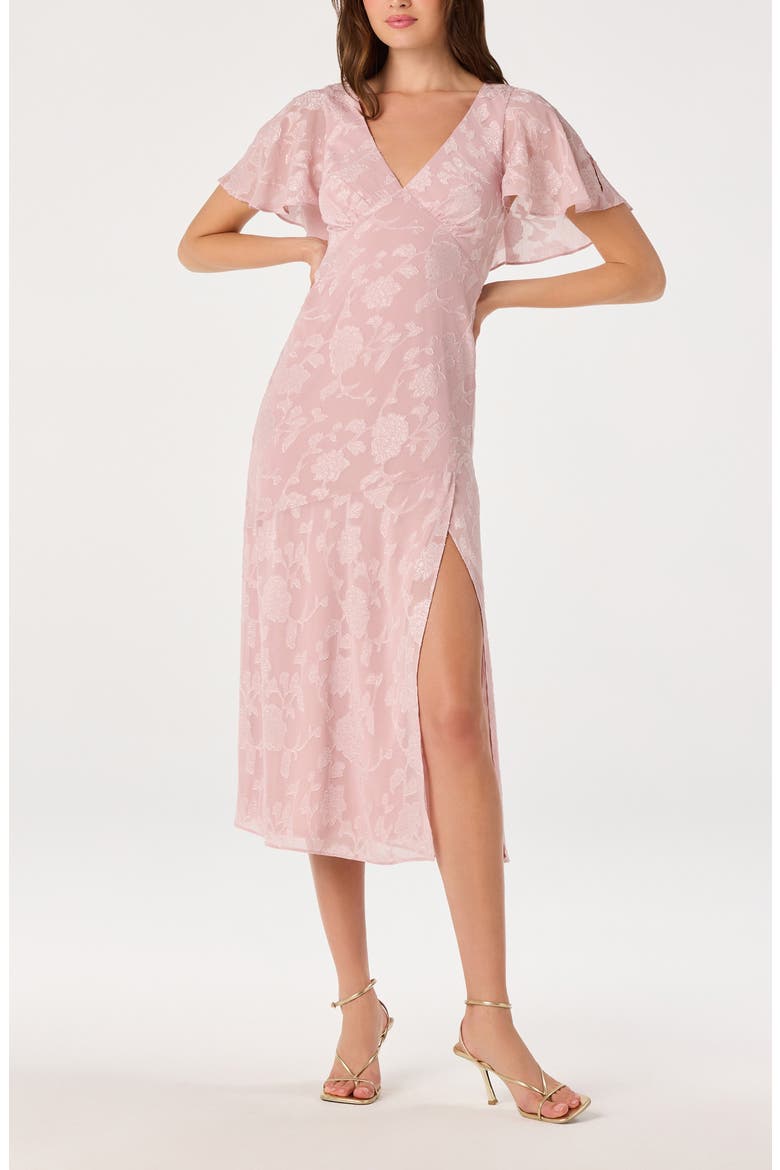 Floral Flutter Sleeve Cutout Back Midi Dress, Alternate, color, LIGHT PINK