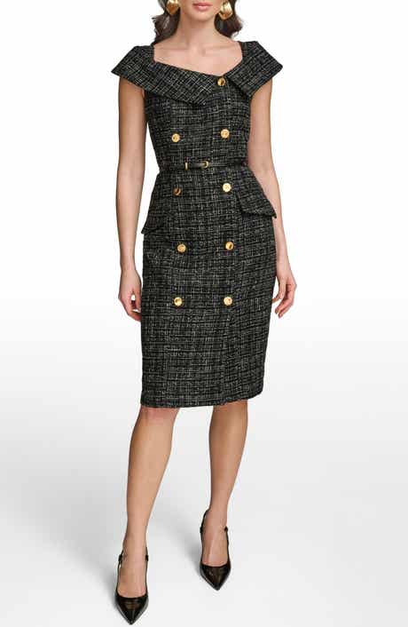 Double Breasted Tweed Sheath Dress