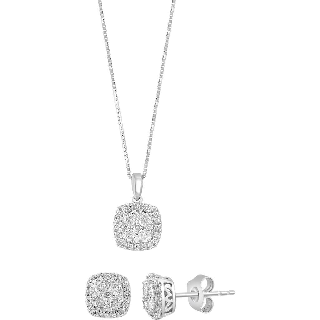Effy Diamond Stud Earrings & Pendant Necklace Set In White
