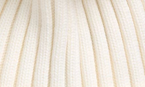 Moncler Wool Rib Beanie With Faux Fur Pompom In White