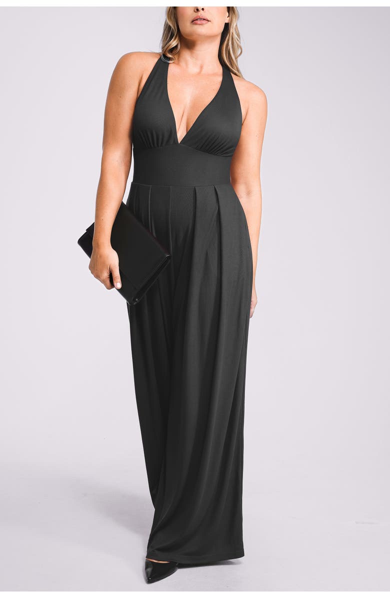 Shapellx Plunge Shaping Wide Leg Jumpsuit, Alternate, color, Black