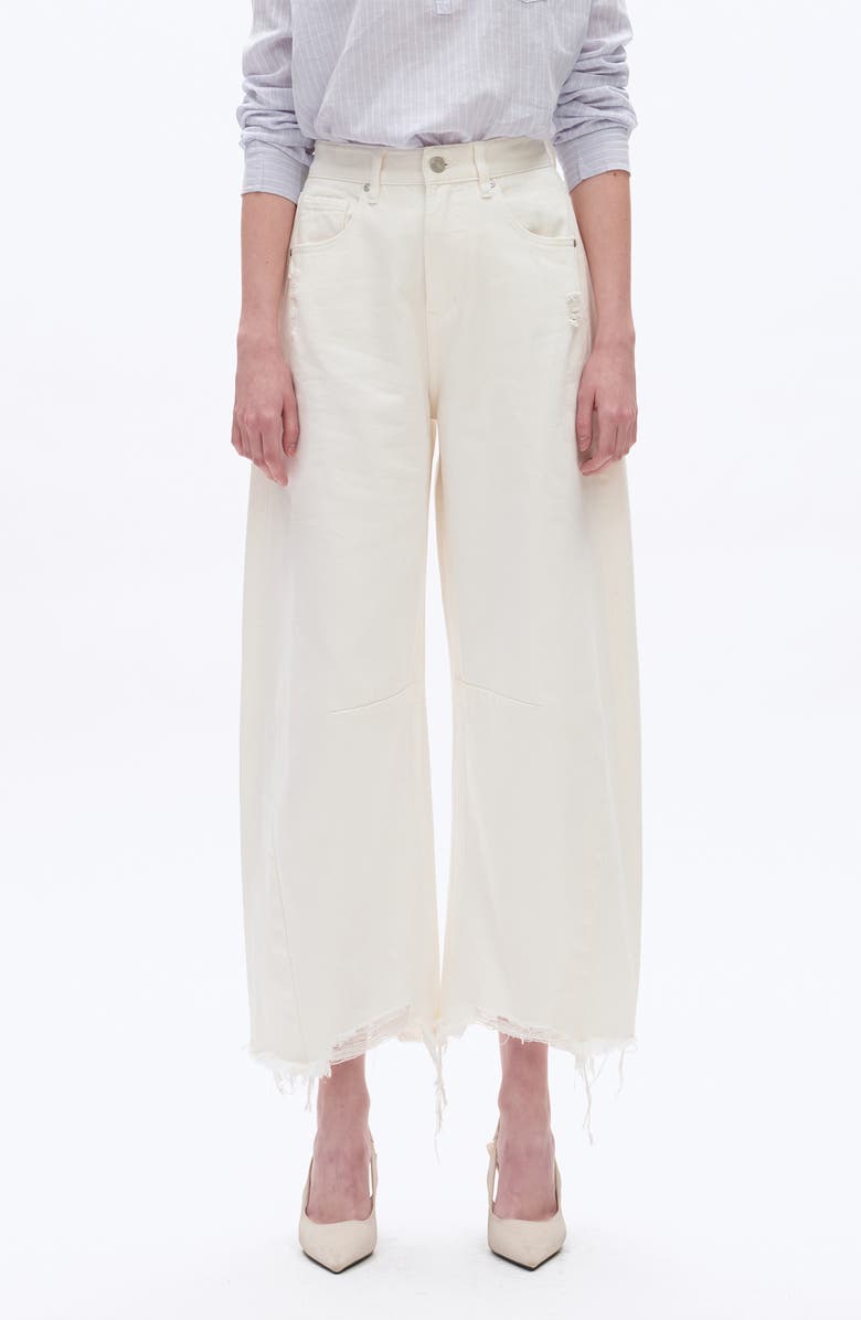 Bayeas Frayed Super High Waist Barrel Jeans, Main, color, White