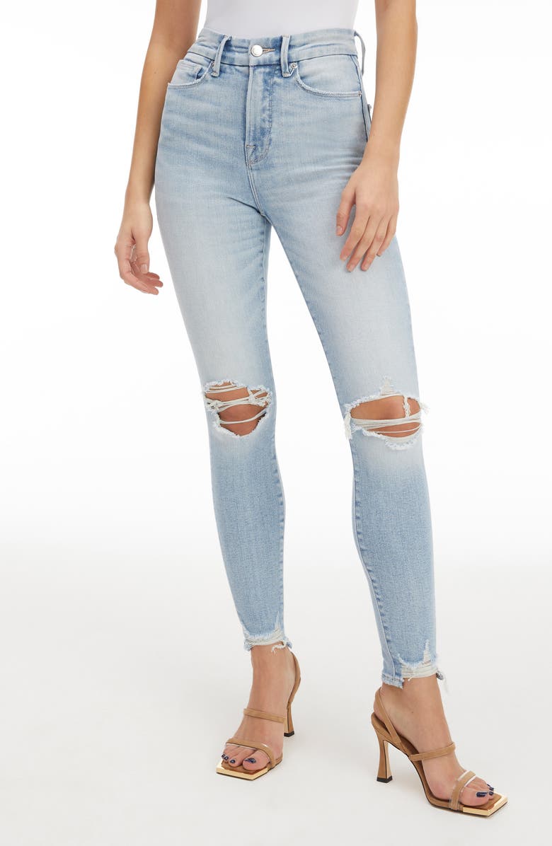 Good American Good Waist Ripped High Waist Ankle Skinny Jeans, Alternate, color, 
