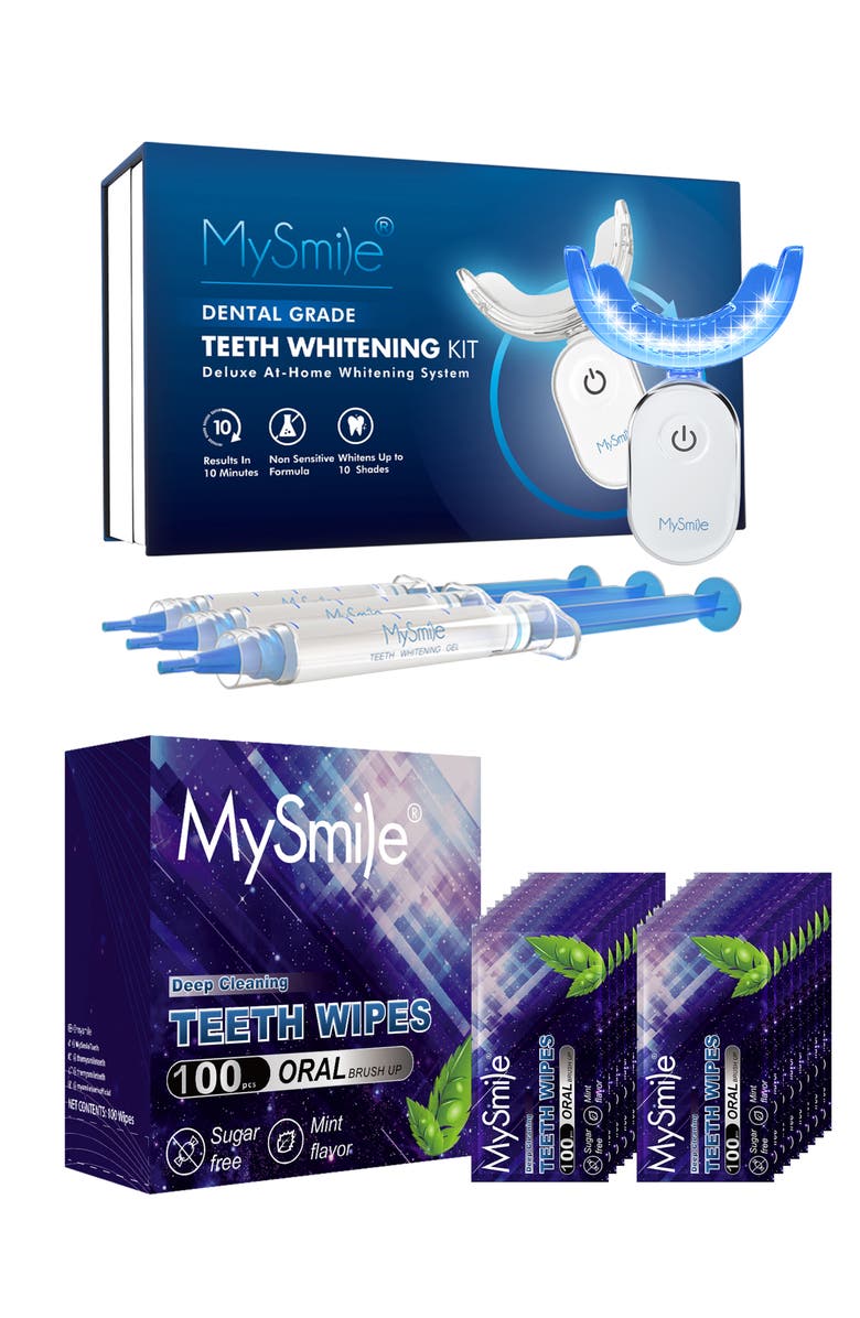 MySmile Advanced Teeth Whitening Kit With Teeth Wipes Double Pack, Main, color, Blue