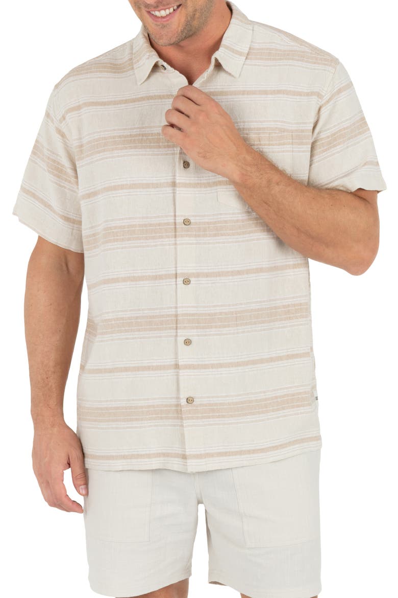 Oceanside Short Sleeve Button-Up Shirt, Main, color, BONE COMBO