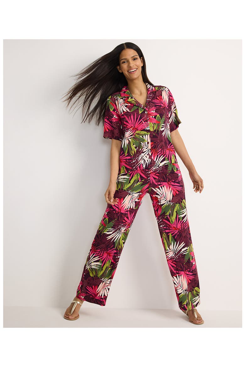 Rayon High Rise Wide Leg Pants - Set Bottom, Alternate, color, Rich Burgundy Tropical Palm