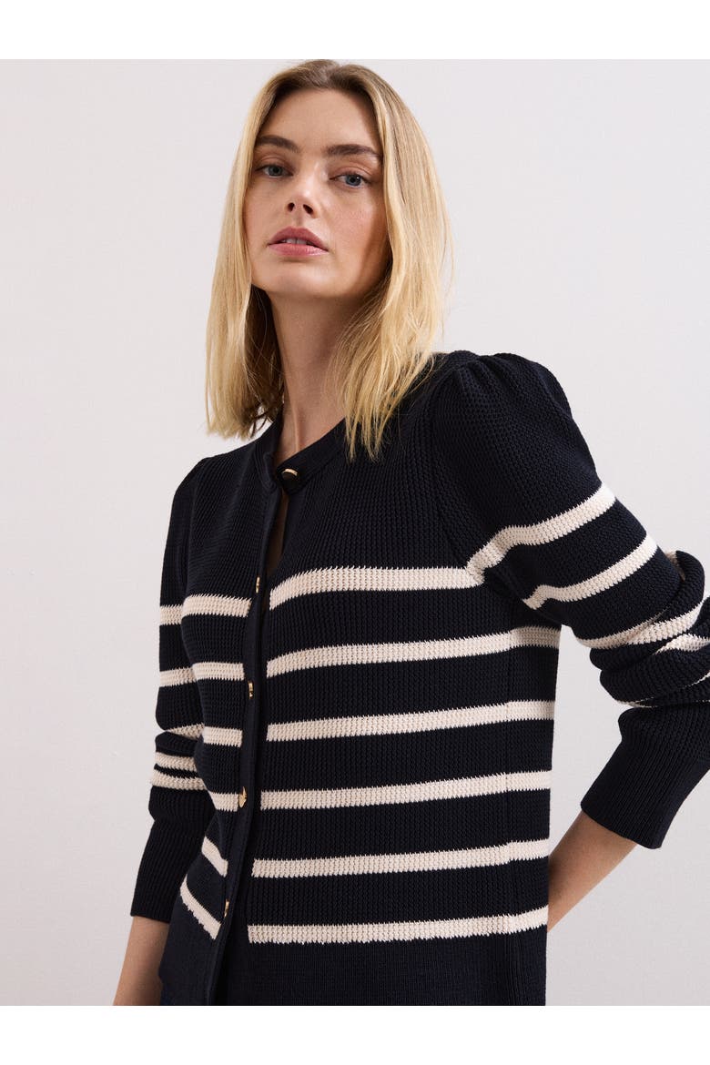 Grace Button-Front Round Neck Cardigan, Alternate, color, Navy/Ivory