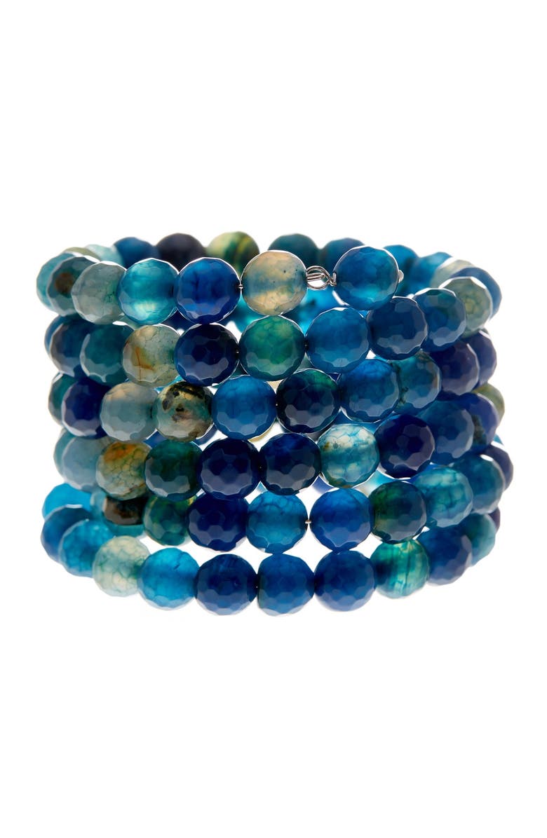 SAVVY CIE JEWELS Faceted Blue Agate Coil Wrap Bracelet, Main, color,