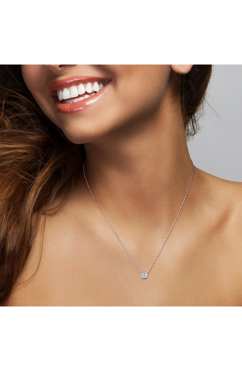 Created Forever 14K White Gold Lab Grown Diamond Halo Pendant Necklace, Alternate, color, Silver