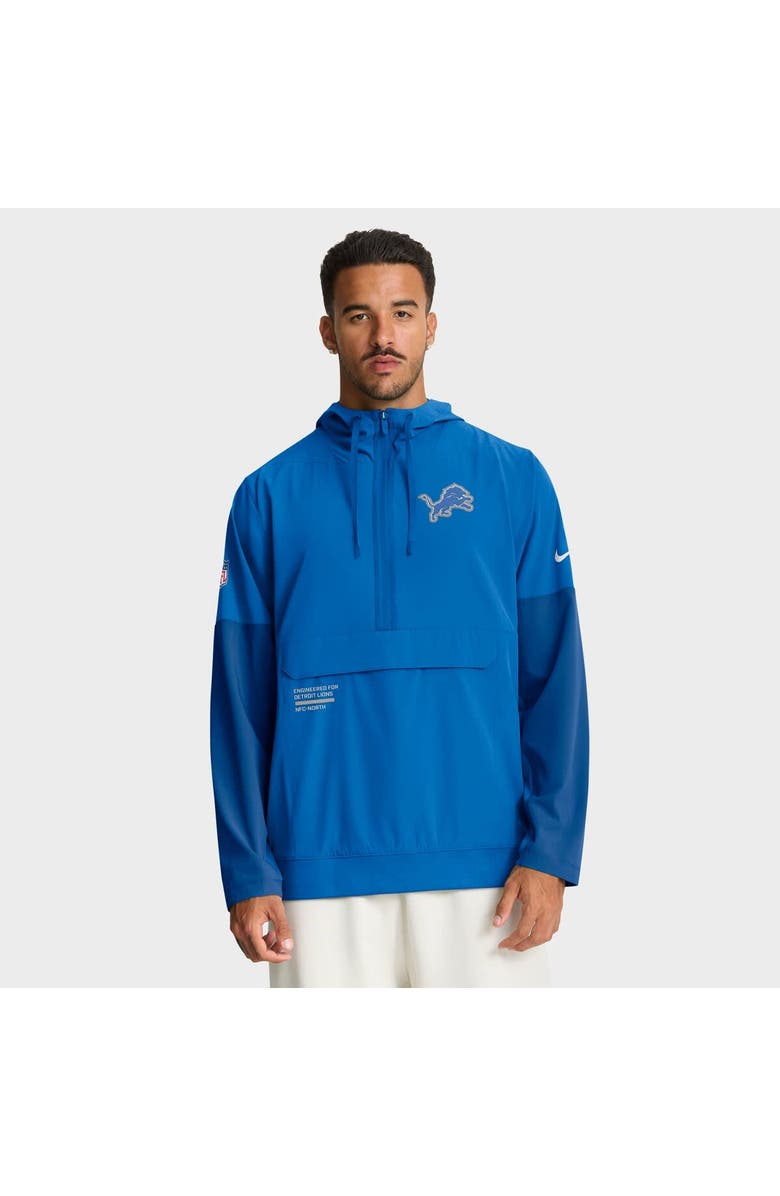 Nike Men's Nike Blue Detroit Lions Sideline Anorak Half-Zip Hoodie Jacket, Main, color, Blue