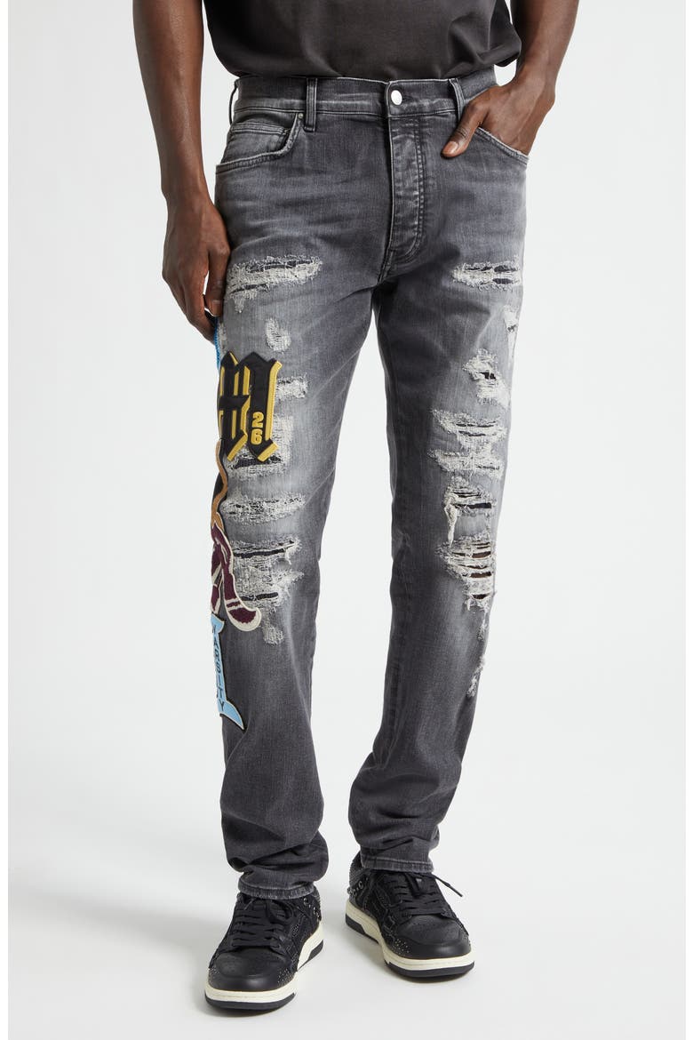 Varsity Patch Rip & Repair Skinny Jeans (Men) | Nordstrom