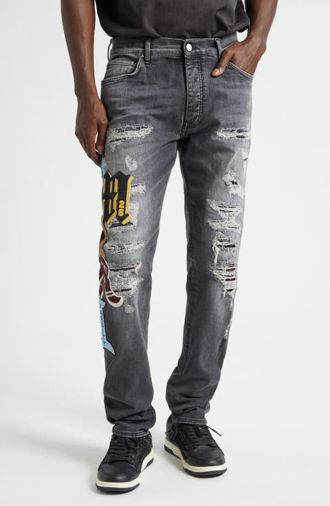 Varsity Patch Rip & Repair Skinny Jeans