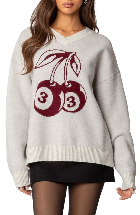 Cherry Three Oversized V-Neck Sweater