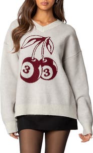 EDIKTED Cherry Three Oversized V-Neck Sweater