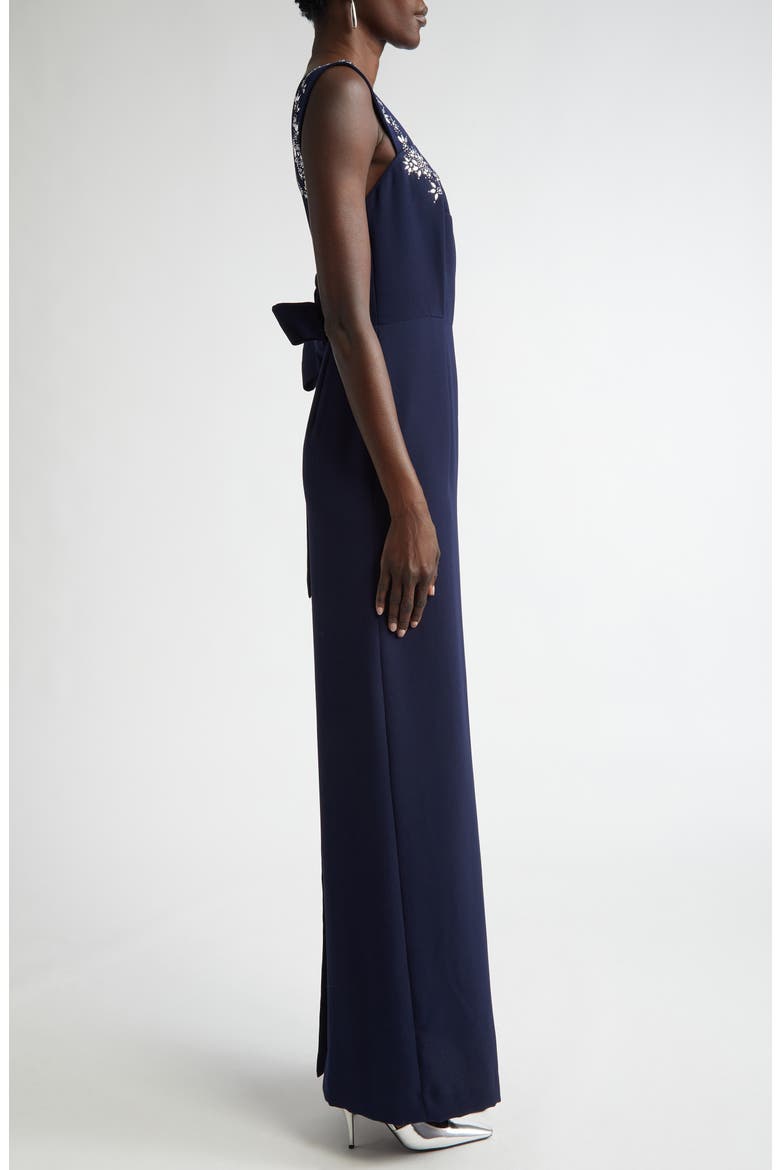 Satin Back Crepe Dress with Bow & Shawl, Alternate, color, MIDNIGHT