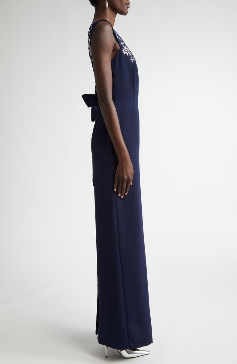 ST. JOHN Satin Back Crepe Dress with Bow & Shawl, Alternate, color, Midnight