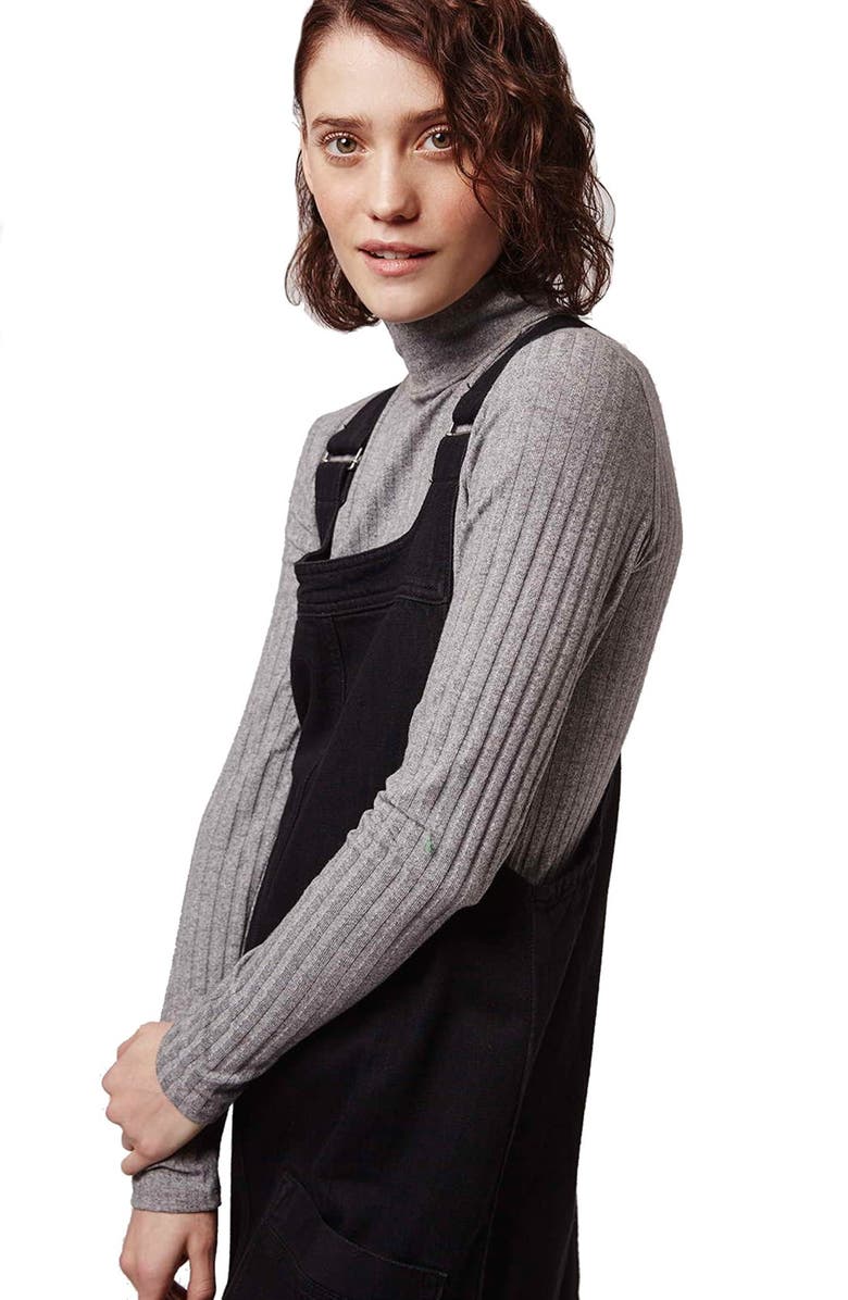 Topshop Denim Pinafore Dress, Alternate, color, 