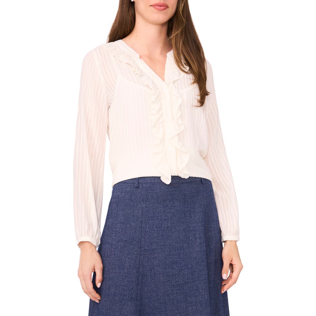 Halogen ® Ruffle Placket Stripe Button-up Shirt In White