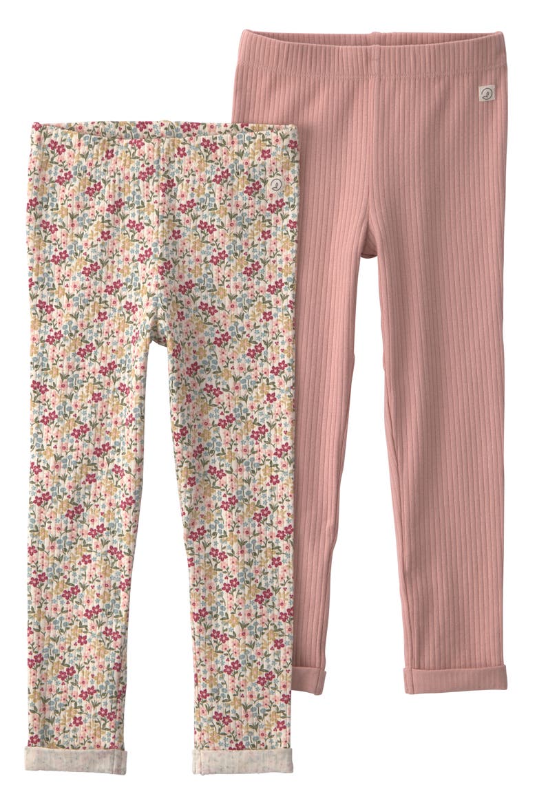 Kids' Set of 2 Assorted Stretch Organic Cotton Leggings, Main, color, PINK FLORAL