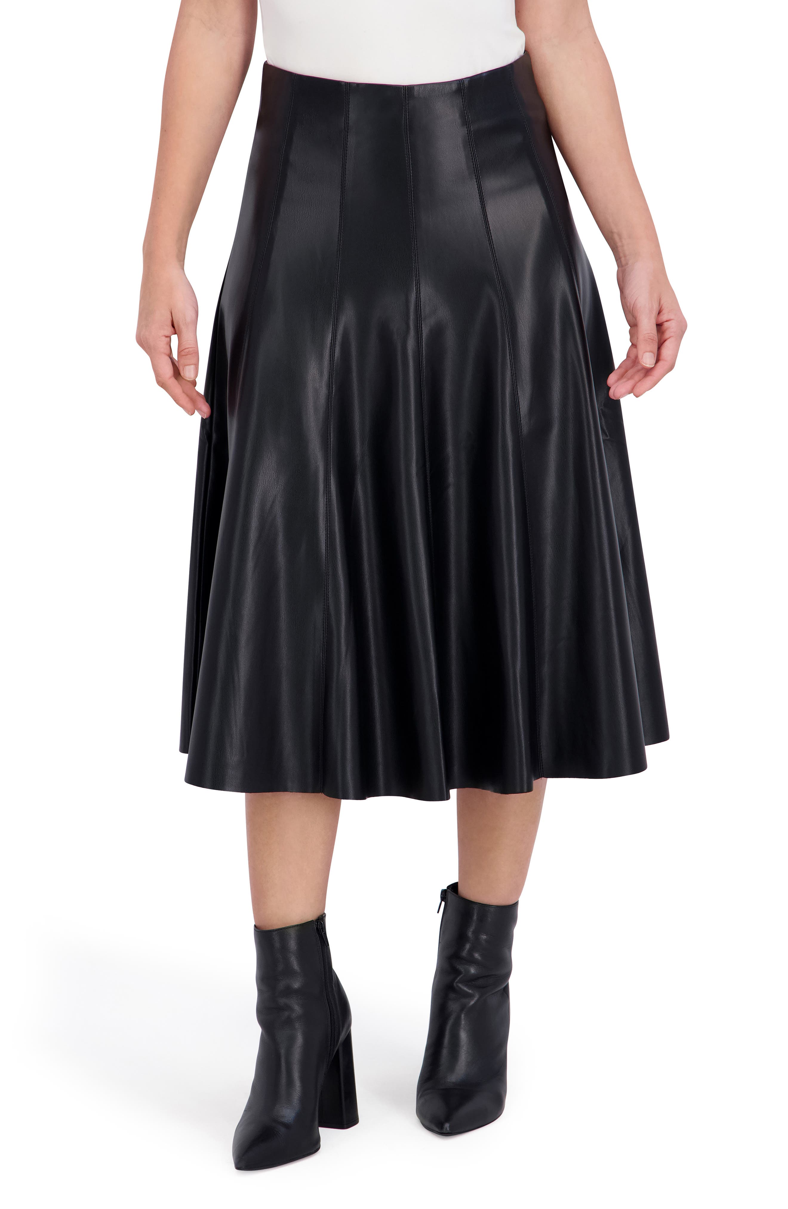 Ookie & Lala Supersoft Faux Leather Flounce Midi Skirt